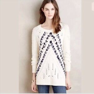 Anthropologie Knitted Knotted Cable Knit Braided Ribbon Heart Sweater Size Small